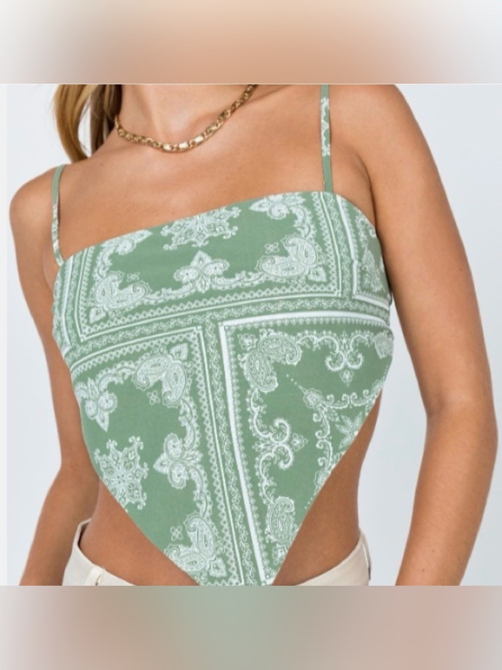 Princess Polly Lorna Sage Green Bandana Handkerchief Crop Top – Size 6